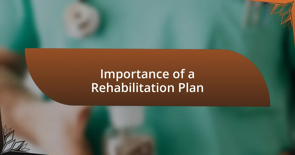 Importance of a Rehabilitation Plan